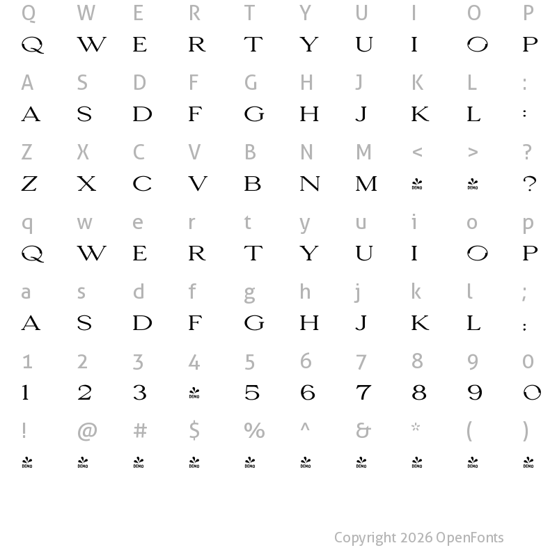 Character Map of Seafont Wider 4