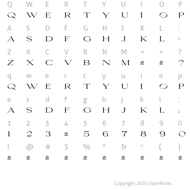 Character Map of Seafont Widest 3