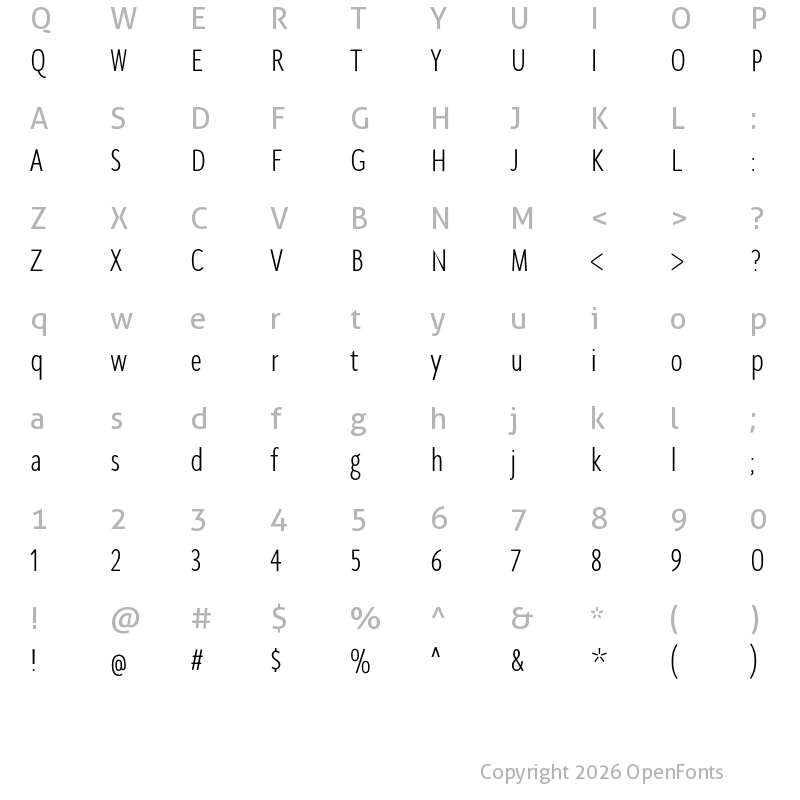 Character Map of SeanSans CompressedLight