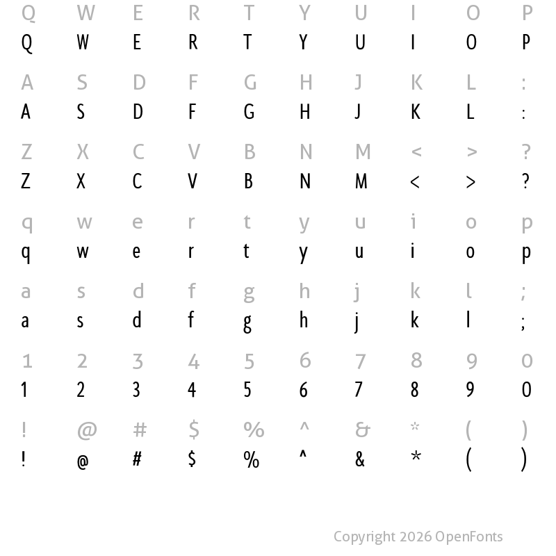 Character Map of SeanSans CompressedMedium