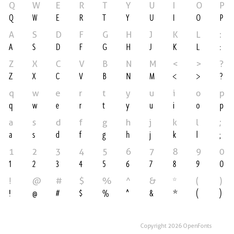 Character Map of SeanSans CompressedRegular