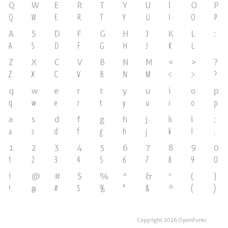 Character Map of SeanSans CompressedThin