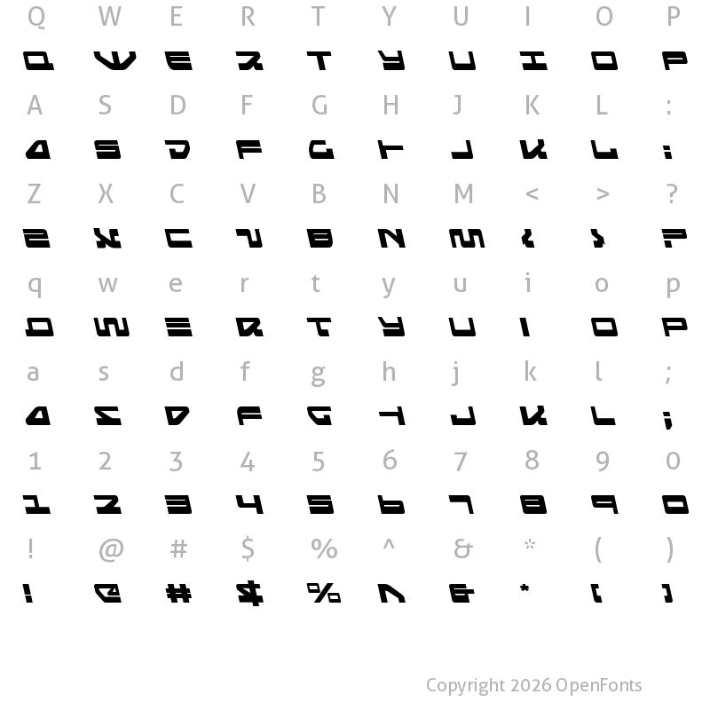 Character Map of Searider Falcon Leftalic Regular