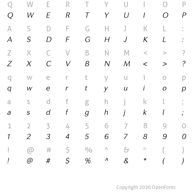 Character Map of SecondaSoft-LightIt ?