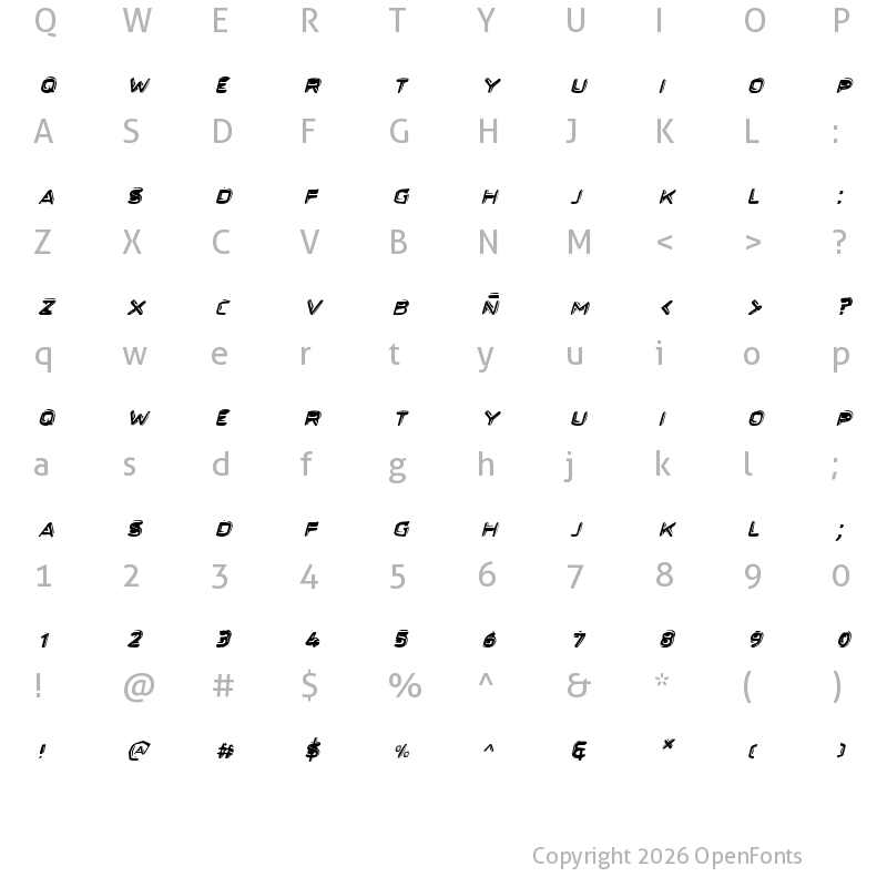 Character Map of Secret Files II Italic Italic