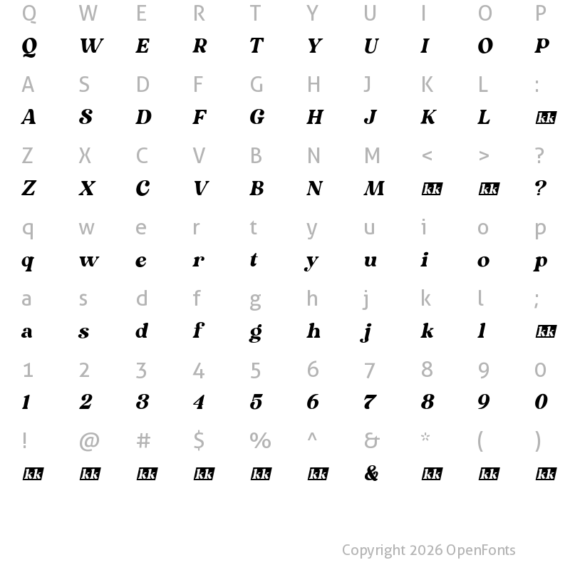 Character Map of Sekogure Italic