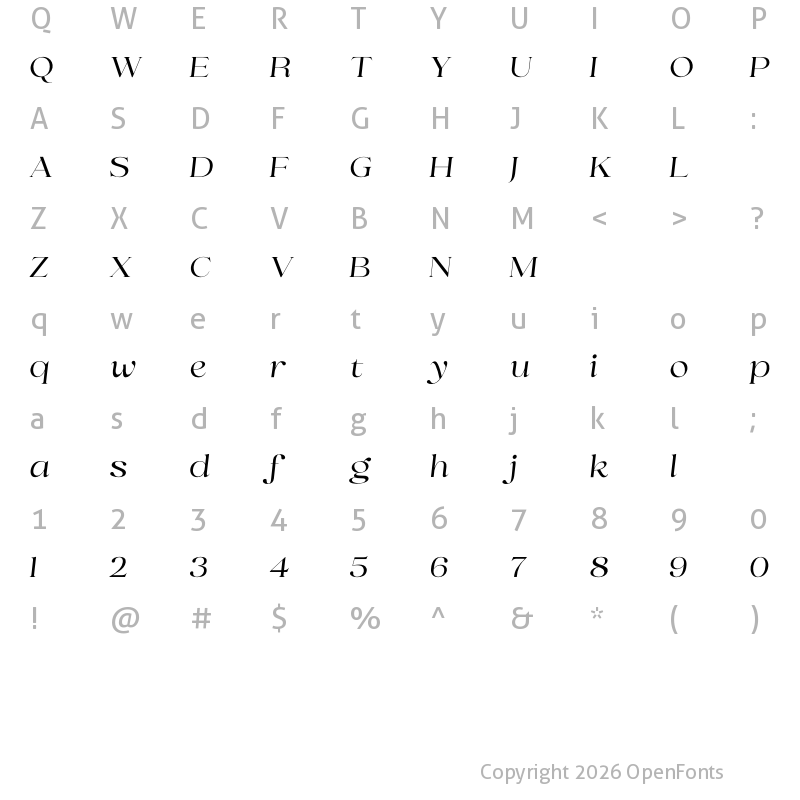 Character Map of Selino Italic