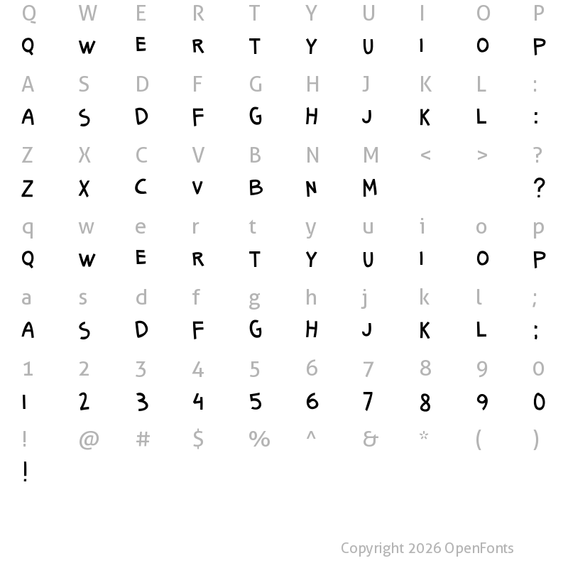 Character Map of Senang Banyol Regular