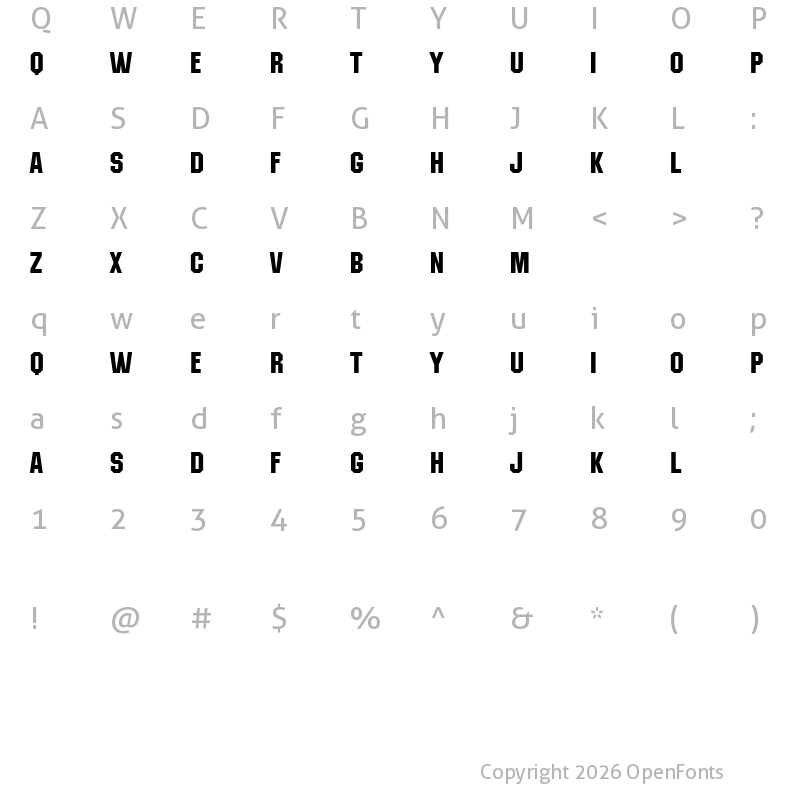 Character Map of Sence Regular