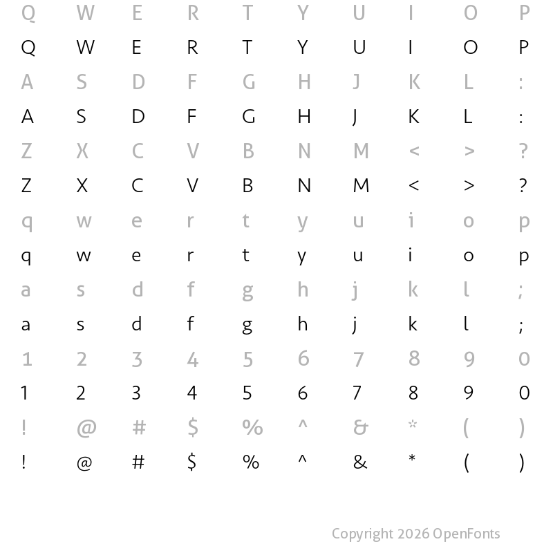 Character Map of Seravek Basic Light