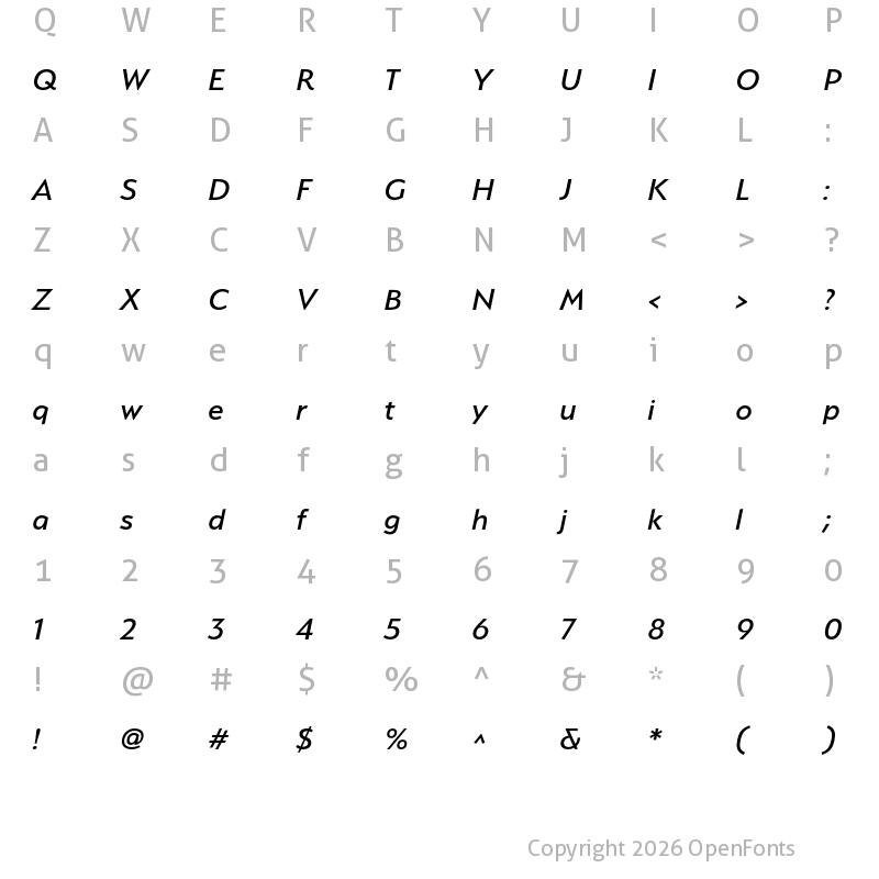 Character Map of Serenity Medium Italic