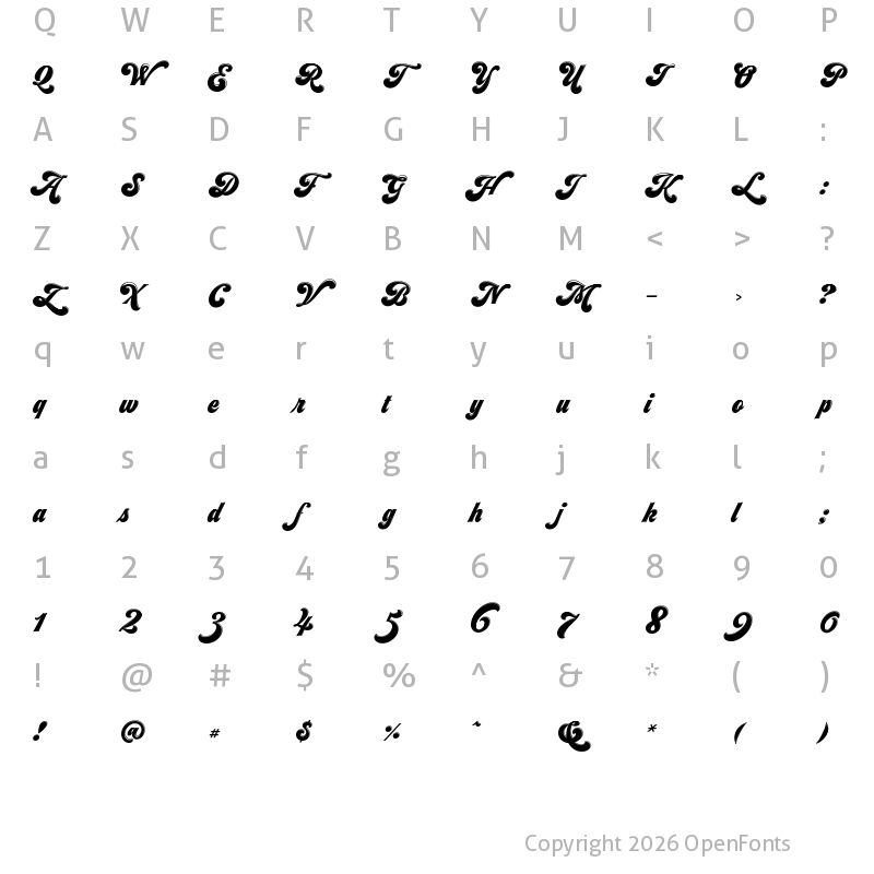 Character Map of SeventiesShineW00-Regular Regular