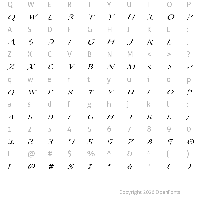 Character Map of Sever Italic Italic
