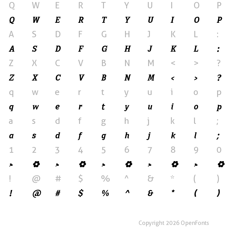 Character Map of Sextan Bold Italic