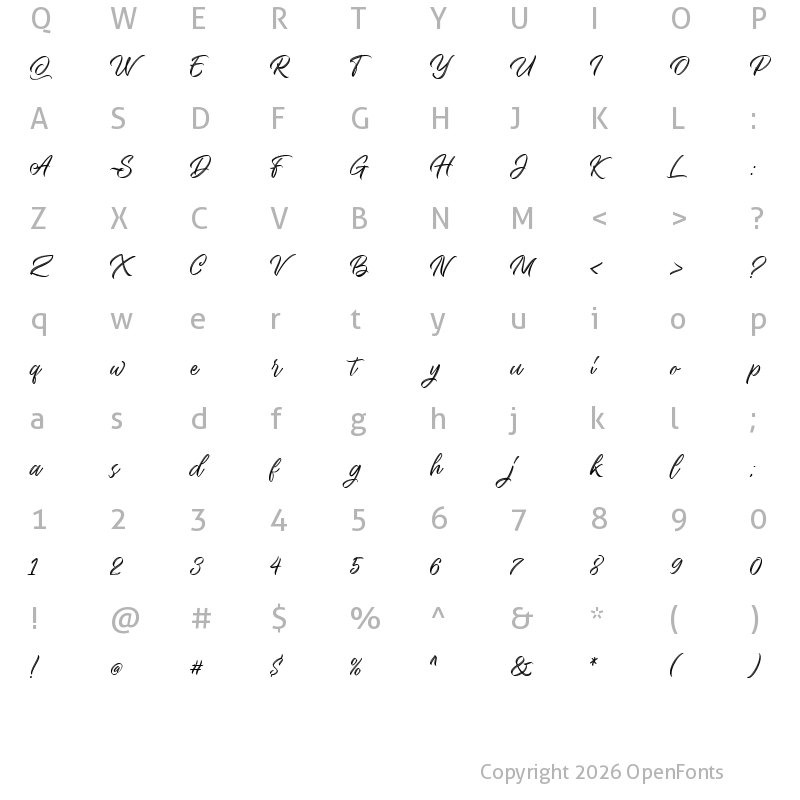 Character Map of Seymore Script Regular