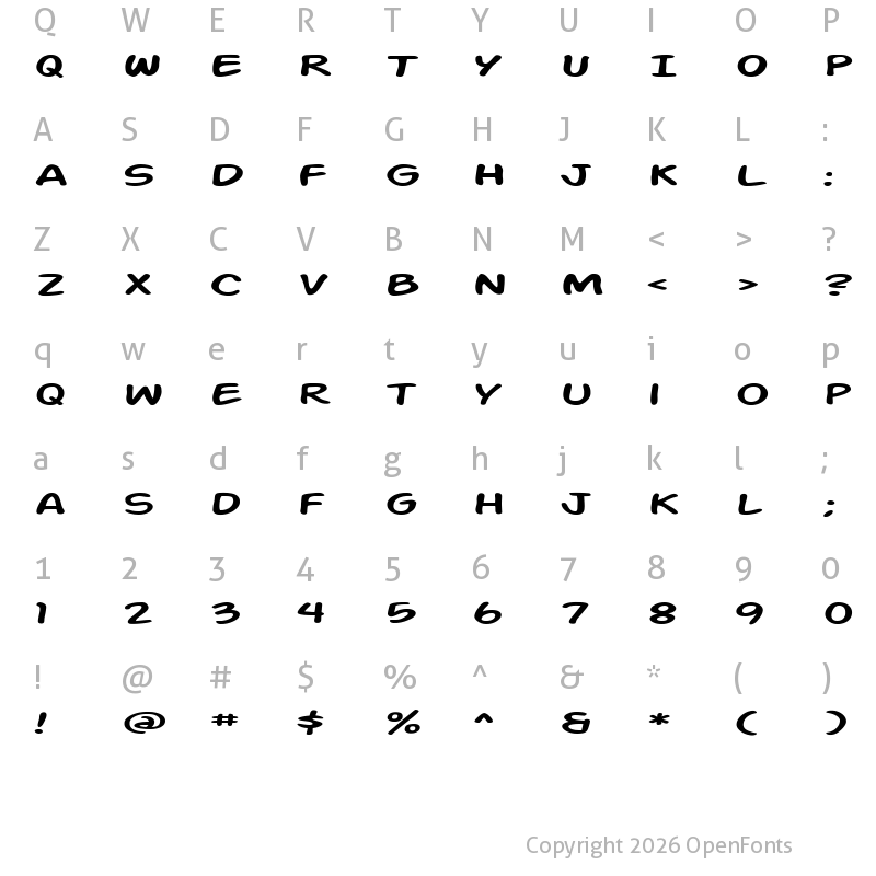 Character Map of SF Action Man Extended Regular