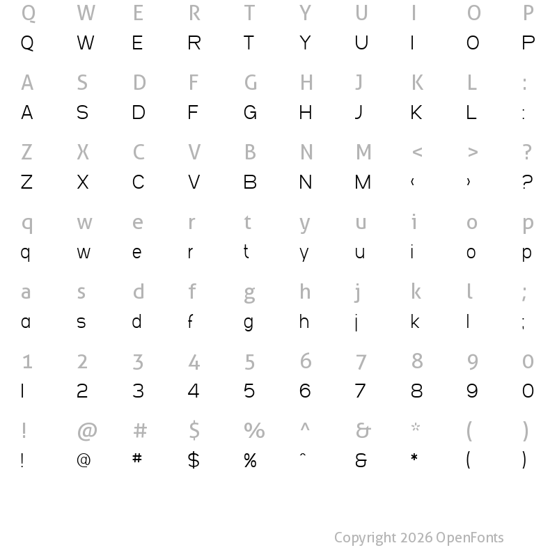 Character Map of SF Arborcrest Light Regular