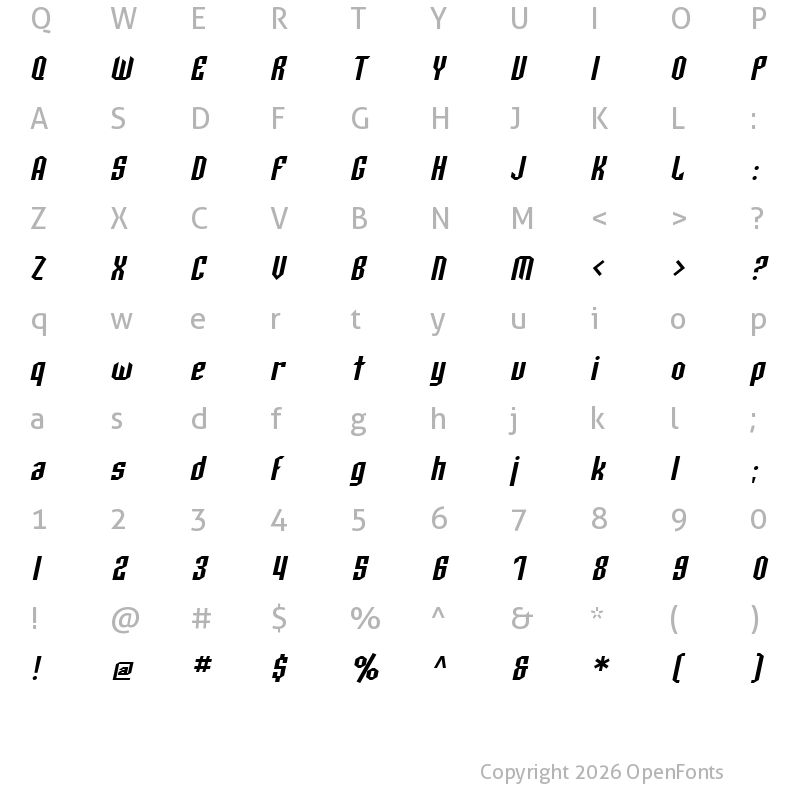 Character Map of SF Archery Black Oblique