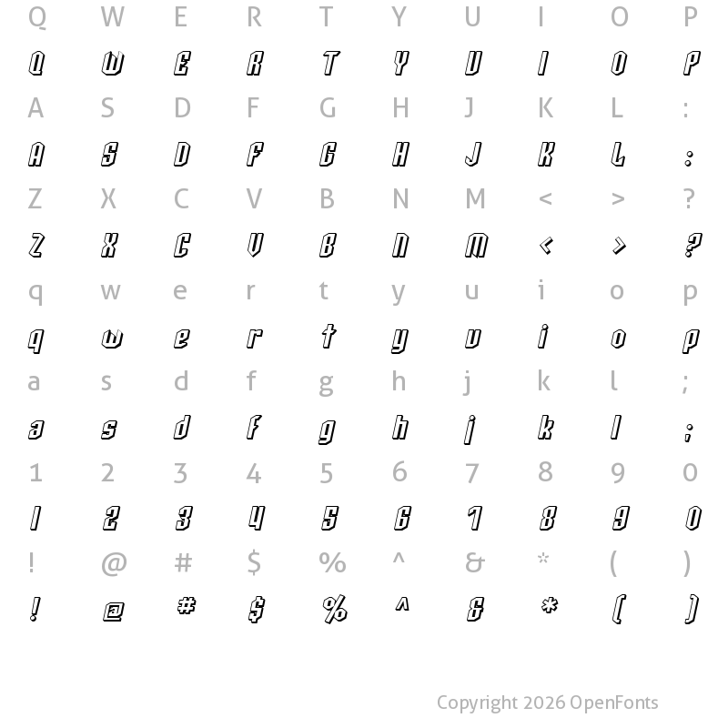 Character Map of SF Archery Black Shaded Oblique