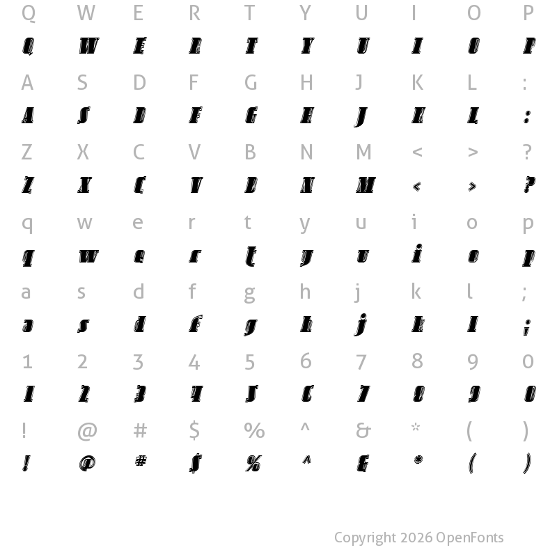 Character Map of SF Avondale Inline Italic