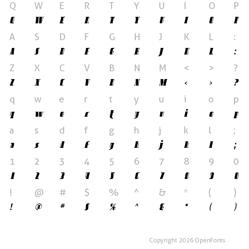 Character Map of SF Avondale Italic