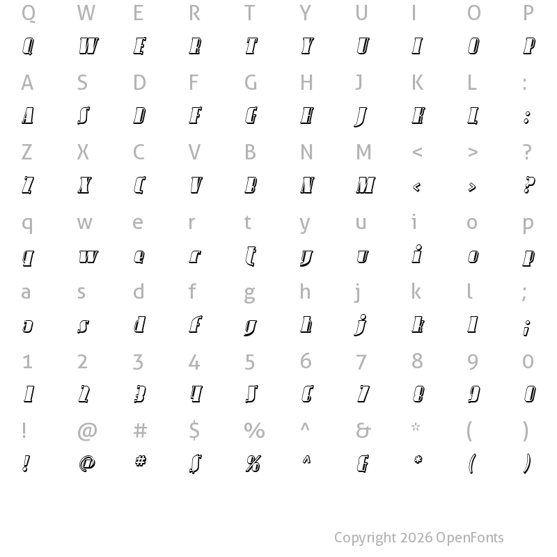 Character Map of SF Avondale Shaded Italic