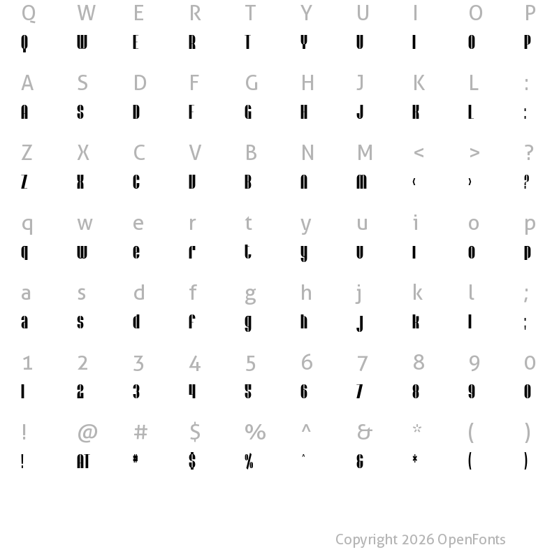 Character Map of SF Baroquesque Extended Regular