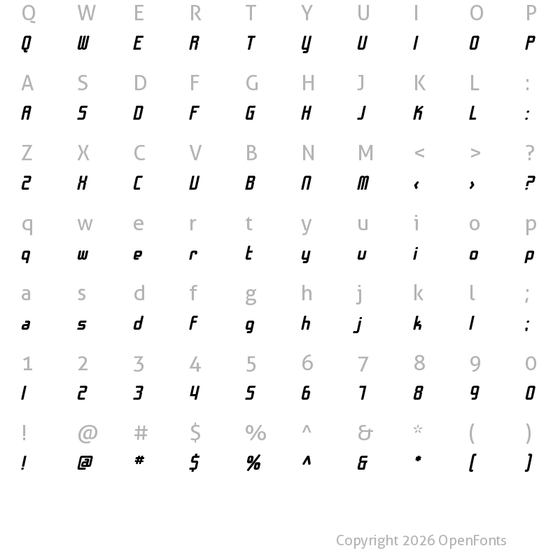 Character Map of SF Chrome Fenders Bold Oblique
