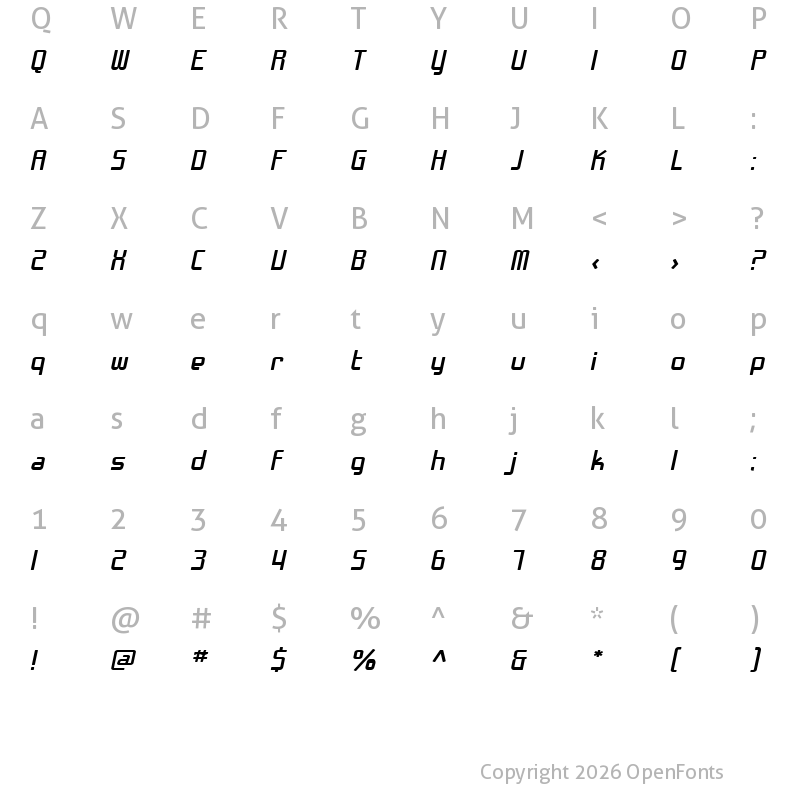 Character Map of SF Chrome Fenders Extended Oblique