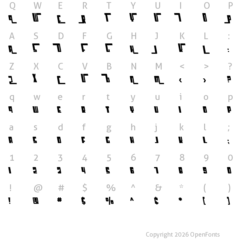 Character Map of SF Cosmic Age Bold Oblique