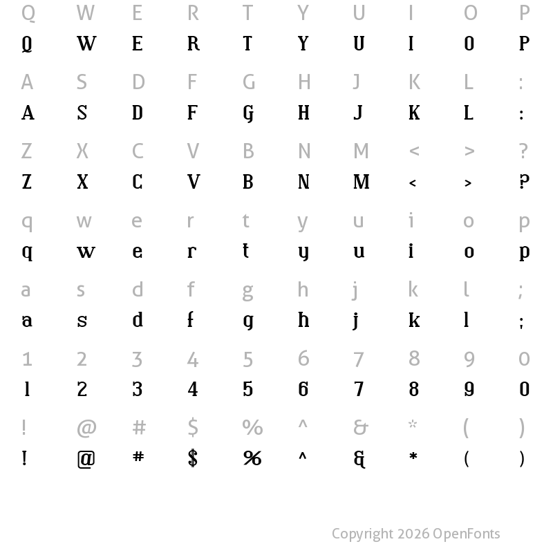 Character Map of SF Covington Exp Bold