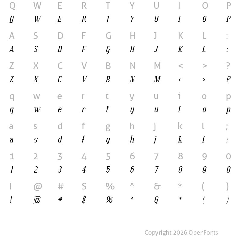 Character Map of SF Covington Italic
