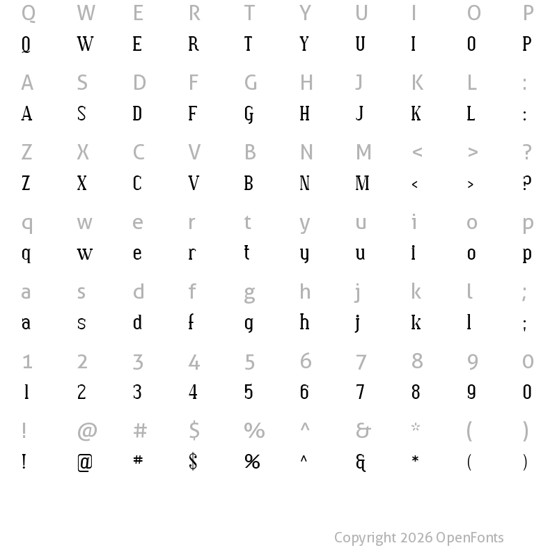Character Map of SF Covington Regular