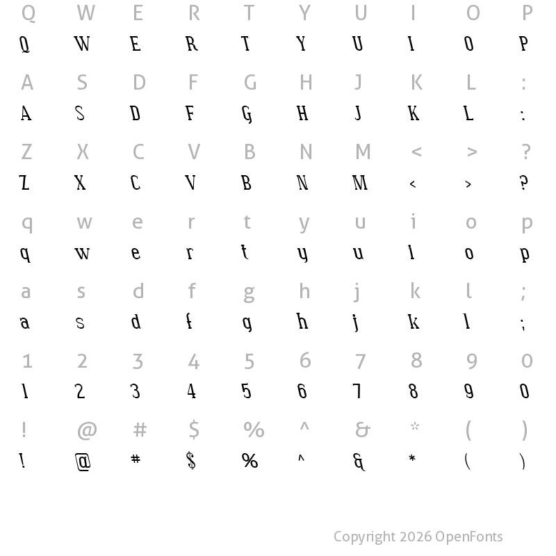 Character Map of SF Covington Rev Italic