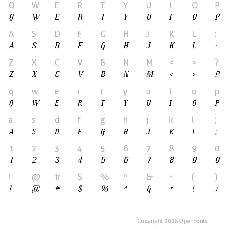 Character Map of SF Covington SC Exp Italic