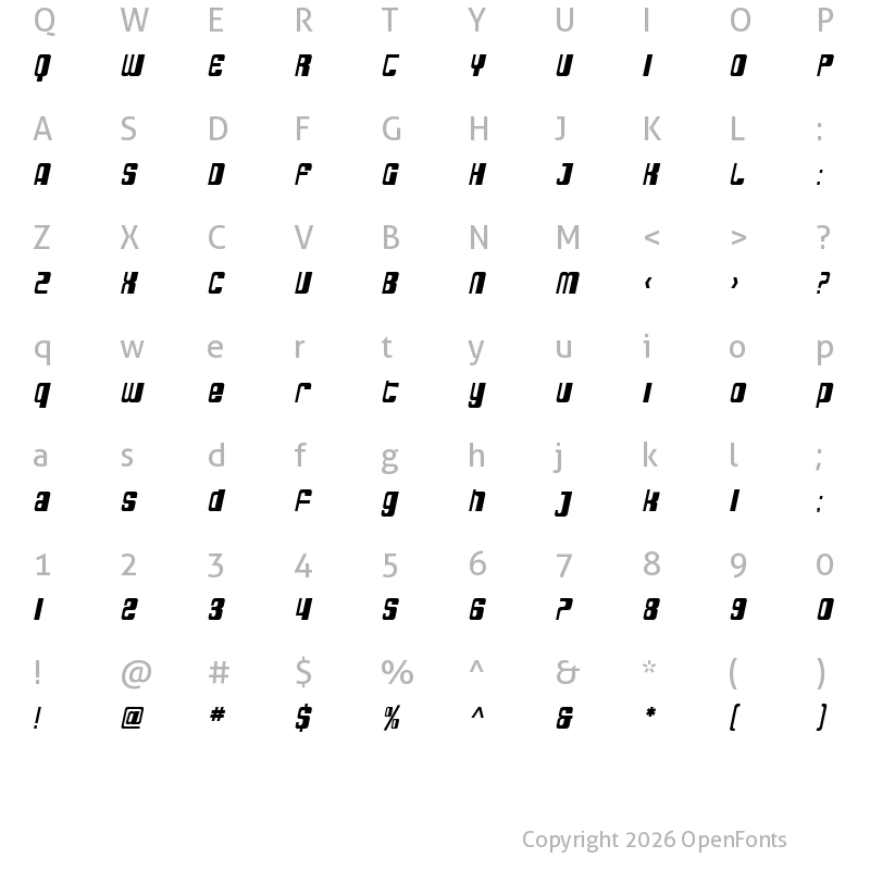 Character Map of SF DecoTechno Oblique