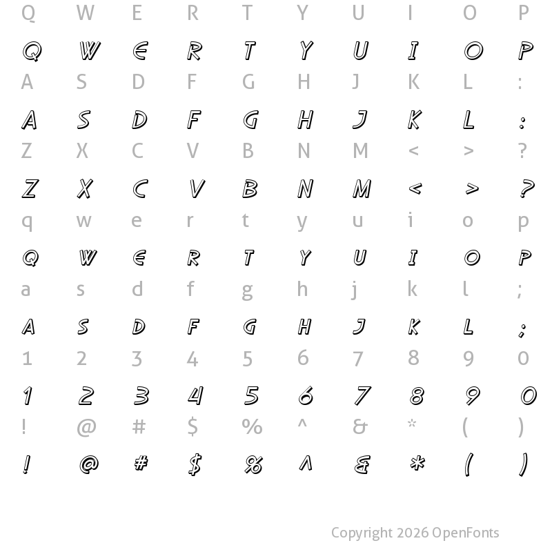 Character Map of SF Diego Sans Shaded Oblique