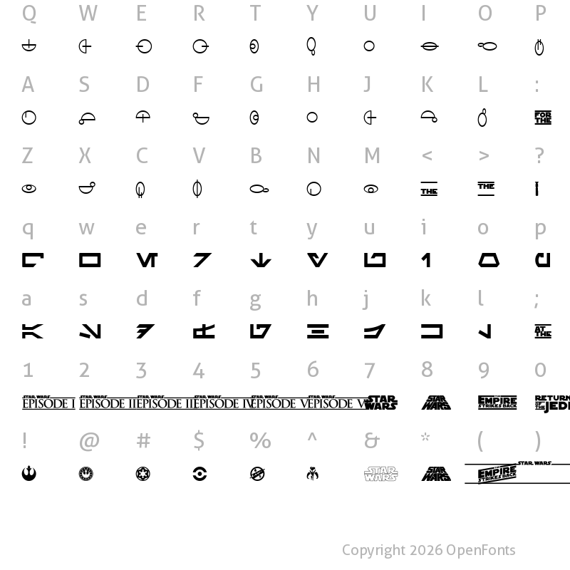 Character Map of SF Distant Galaxy Symbols Regular