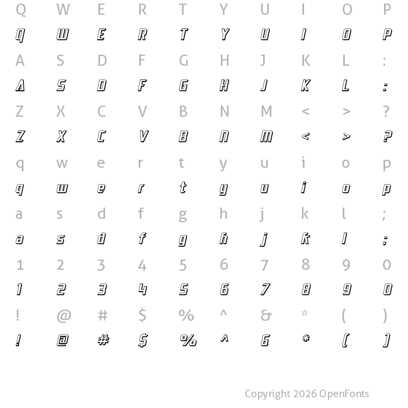 Character Map of SF Electrotome Shaded Oblique