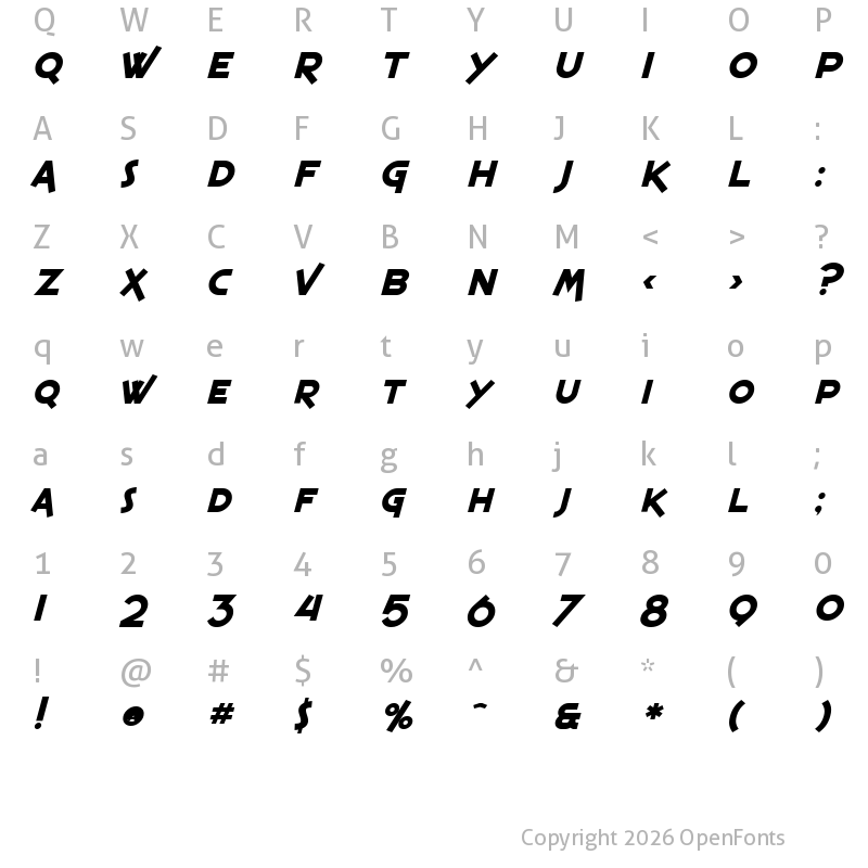 Character Map of SF Espresso Shack Bold Italic