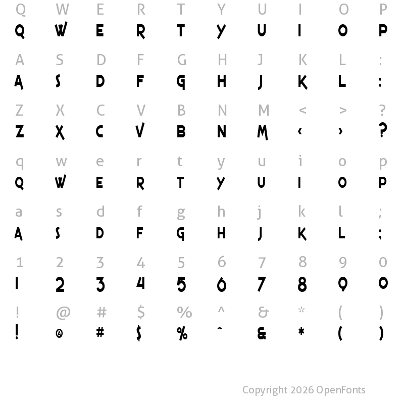 Character Map of SF Espresso Shack Condensed Regular