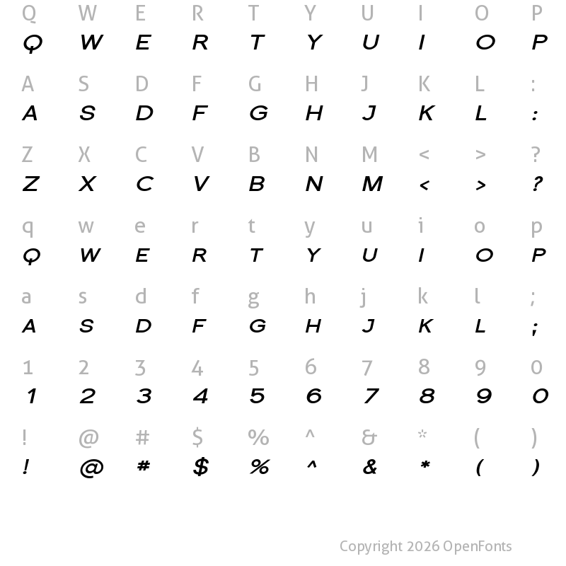 Character Map of SF Florencesans SC Exp Bold Italic