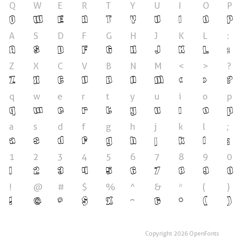 Character Map of SF Hallucination Outline Regular