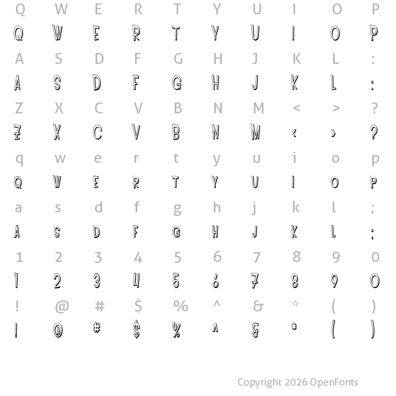 Character Map of SF Intoxicated Blues Shaded Regular