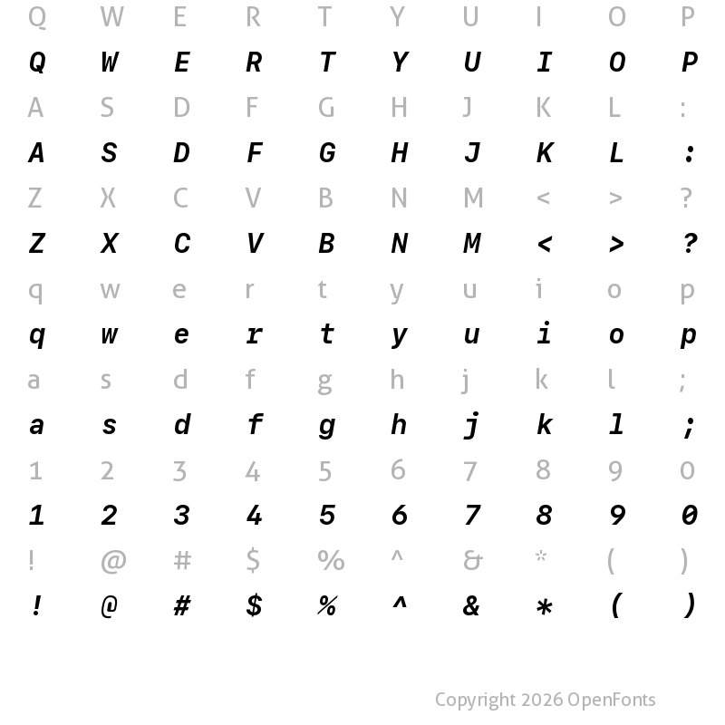 Character Map of SF Mono Bold Italic