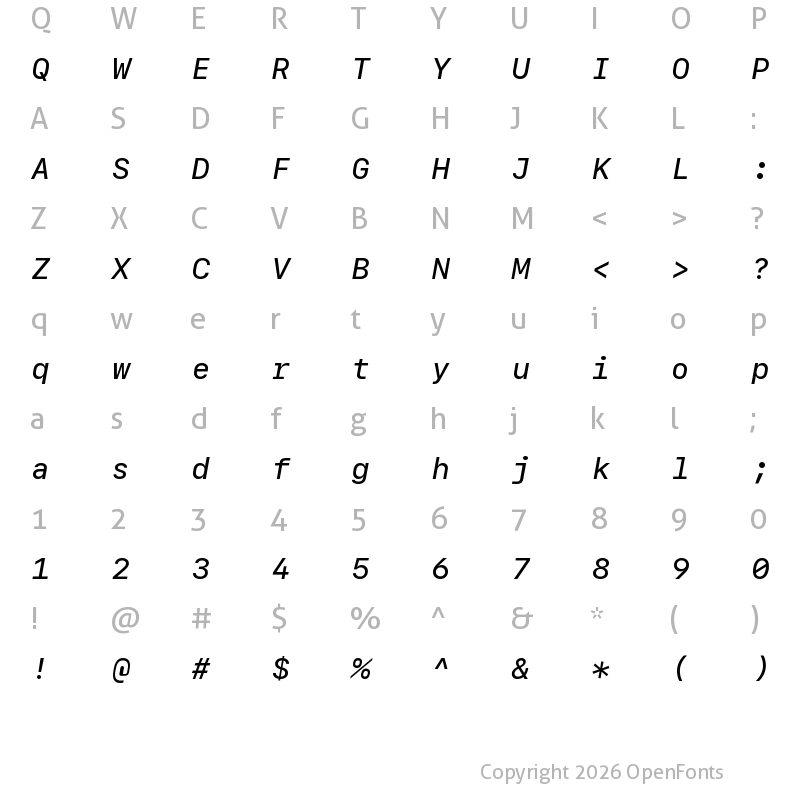 Character Map of SF Mono Medium Italic