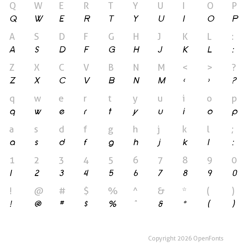 Character Map of SF New Republic Italic
