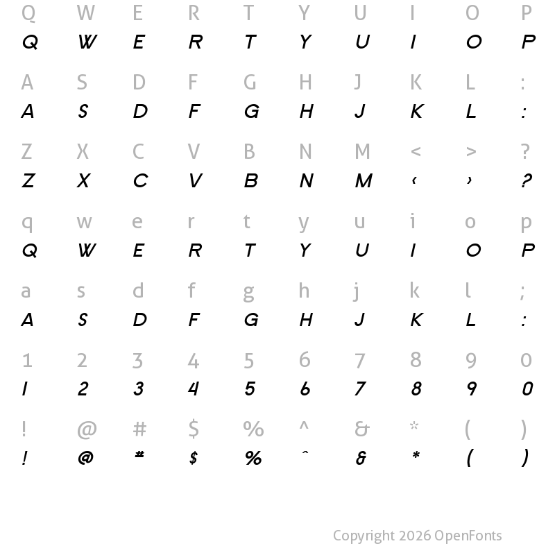 Character Map of SF Old Republic SC Bold Italic