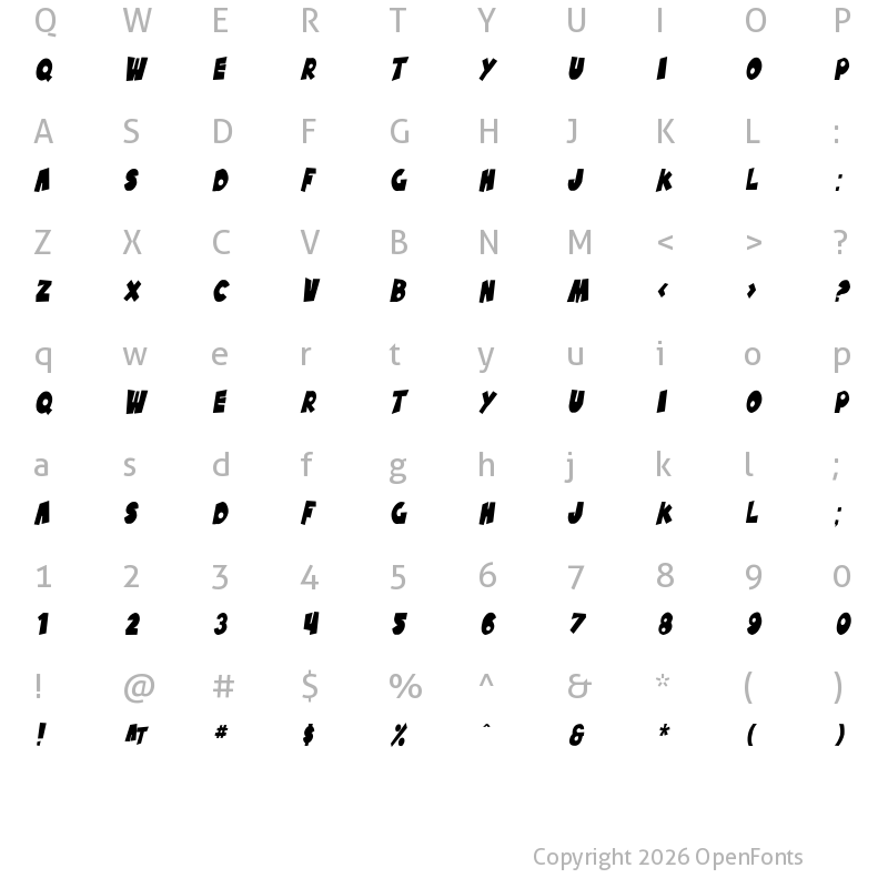 Character Map of SF Pale Bottom Condensed Oblique