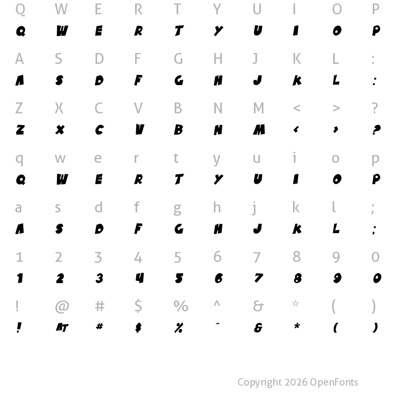 Character Map of SF Pale Bottom Oblique